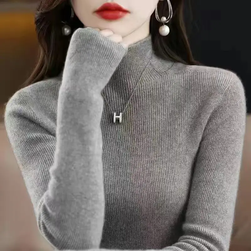 plus size Sweater Women's Sweater Half-high Collar Base Shirt Autumn and Winter New Short Slim-fit Slim-fit Sweater for Women — feature 13