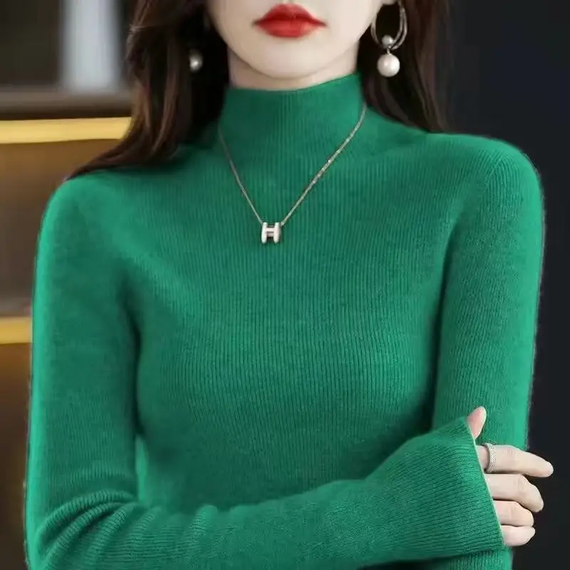 plus size Sweater Women's Sweater Half-high Collar Base Shirt Autumn and Winter New Short Slim-fit Slim-fit Sweater for Women — feature 14