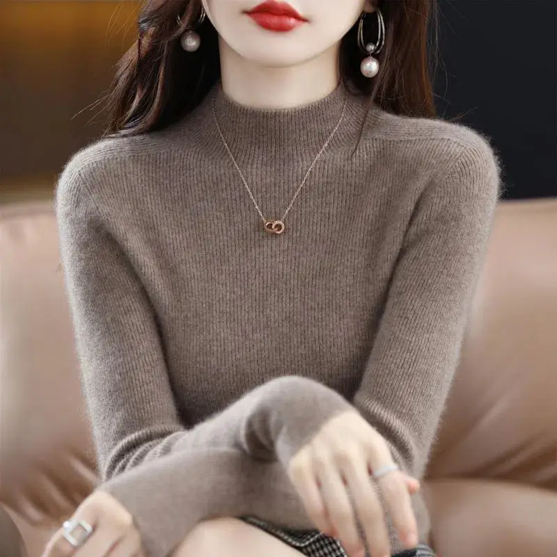plus size Sweater Women's Sweater Half-high Collar Base Shirt Autumn and Winter New Short Slim-fit Slim-fit Sweater for Women — feature 16