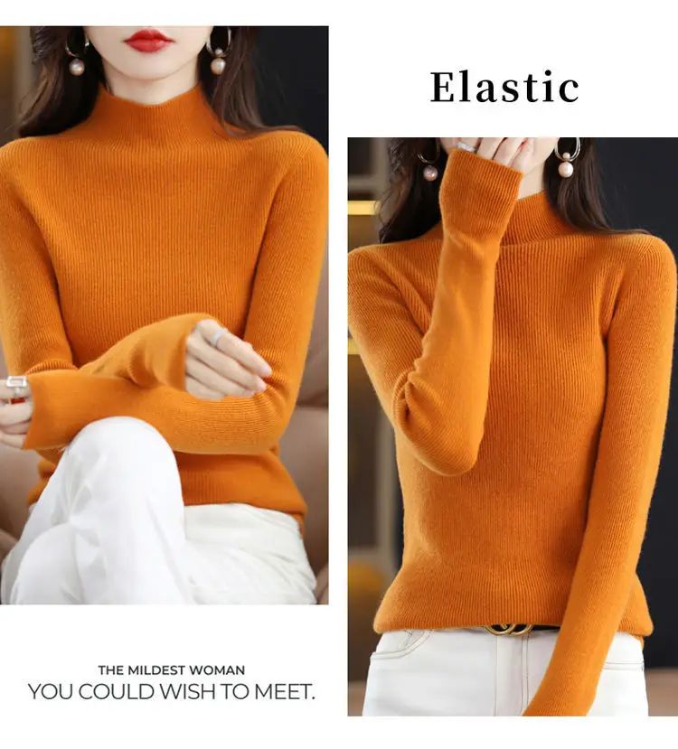 plus size Sweater Women's Sweater Half-high Collar Base Shirt Autumn and Winter New Short Slim-fit Slim-fit Sweater for Women — feature 19