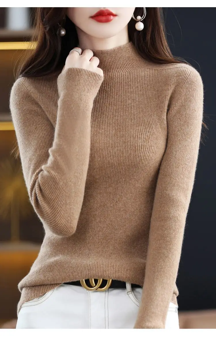 plus size Sweater Women's Sweater Half-high Collar Base Shirt Autumn and Winter New Short Slim-fit Slim-fit Sweater for Women — feature 20
