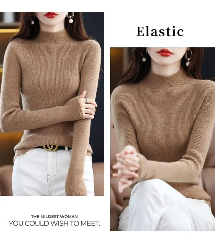 plus size Sweater Women's Sweater Half-high Collar Base Shirt Autumn and Winter New Short Slim-fit Slim-fit Sweater for Women — feature 21
