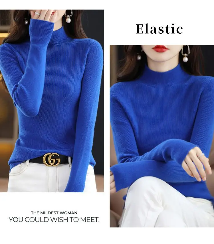 plus size Sweater Women's Sweater Half-high Collar Base Shirt Autumn and Winter New Short Slim-fit Slim-fit Sweater for Women — feature 23