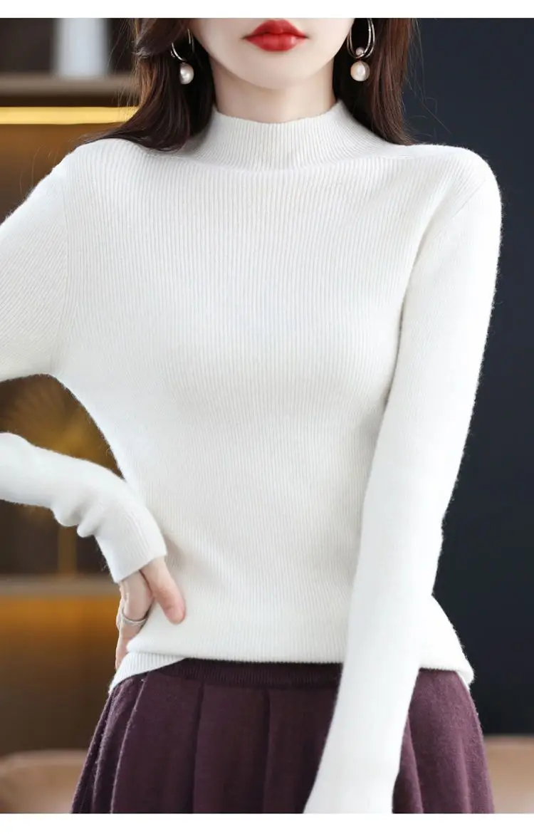 plus size Sweater Women's Sweater Half-high Collar Base Shirt Autumn and Winter New Short Slim-fit Slim-fit Sweater for Women — feature 24