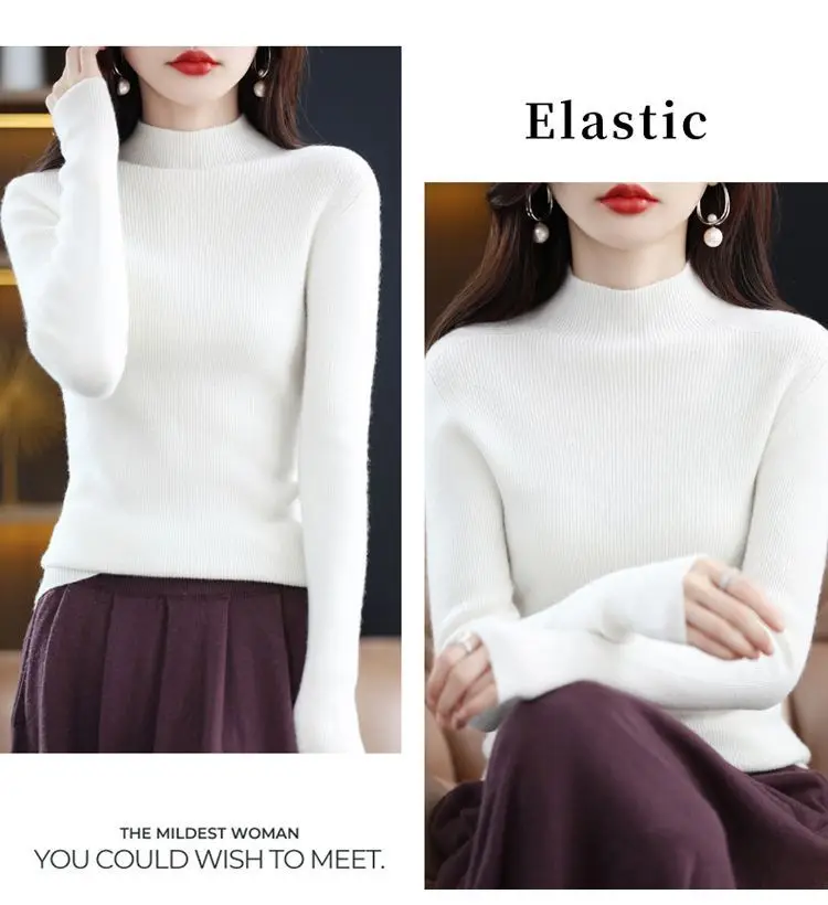 plus size Sweater Women's Sweater Half-high Collar Base Shirt Autumn and Winter New Short Slim-fit Slim-fit Sweater for Women — feature 25