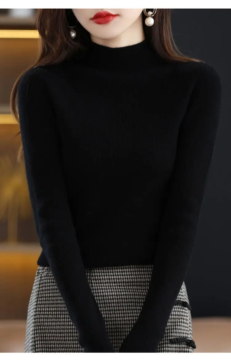 plus size Sweater Women's Sweater Half-high Collar Base Shirt Autumn and Winter New Short Slim-fit Slim-fit Sweater for Women — feature 26