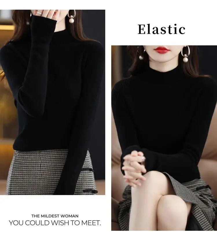 plus size Sweater Women's Sweater Half-high Collar Base Shirt Autumn and Winter New Short Slim-fit Slim-fit Sweater for Women — feature 27