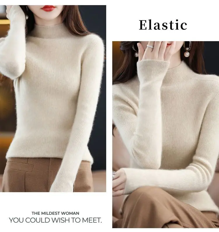 plus size Sweater Women's Sweater Half-high Collar Base Shirt Autumn and Winter New Short Slim-fit Slim-fit Sweater for Women — feature 4