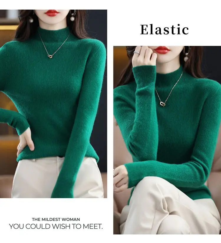 plus size Sweater Women's Sweater Half-high Collar Base Shirt Autumn and Winter New Short Slim-fit Slim-fit Sweater for Women — feature 7