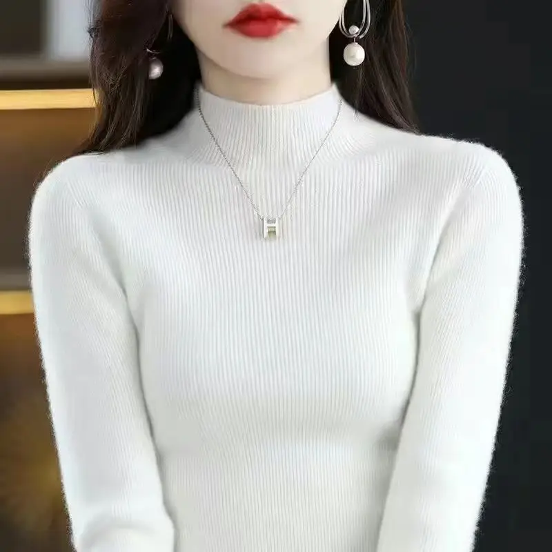 plus size Sweater Women's Sweater Half-high Collar Base Shirt Autumn and Winter New Short Slim-fit Slim-fit Sweater for Women