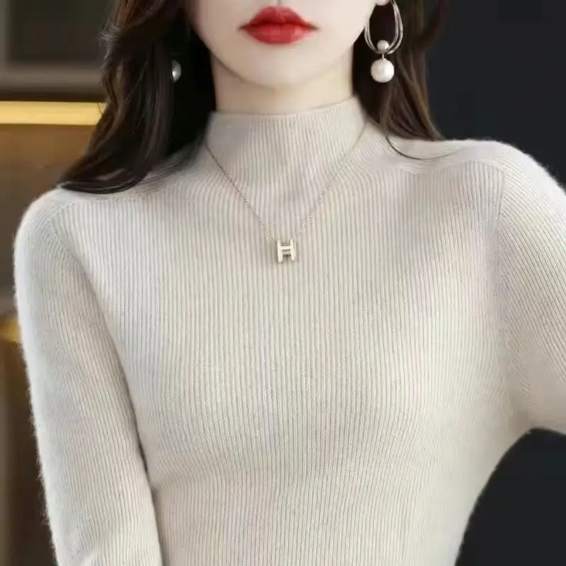 plus size Sweater Women's Sweater Half-high Collar Base Shirt Autumn and Winter New Short Slim-fit Slim-fit Sweater for Women