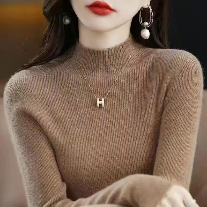 plus size Sweater Women's Sweater Half-high Collar Base Shirt Autumn and Winter New Short Slim-fit Slim-fit Sweater for Women