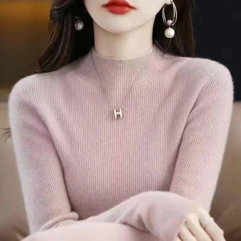 plus size Sweater Women's Sweater Half-high Collar Base Shirt Autumn and Winter New Short Slim-fit Slim-fit Sweater for Women