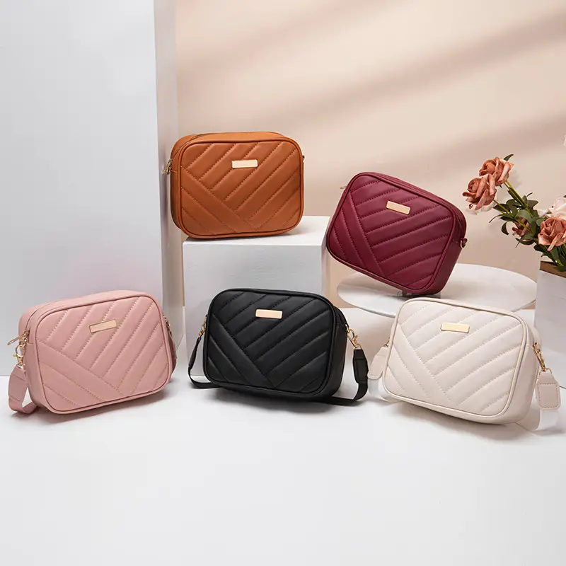 Red Quilted Embroidered Crossbody Bag for Women