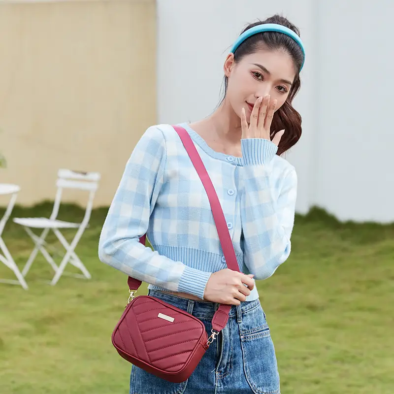 Red Quilted Embroidered Crossbody Bag for Women