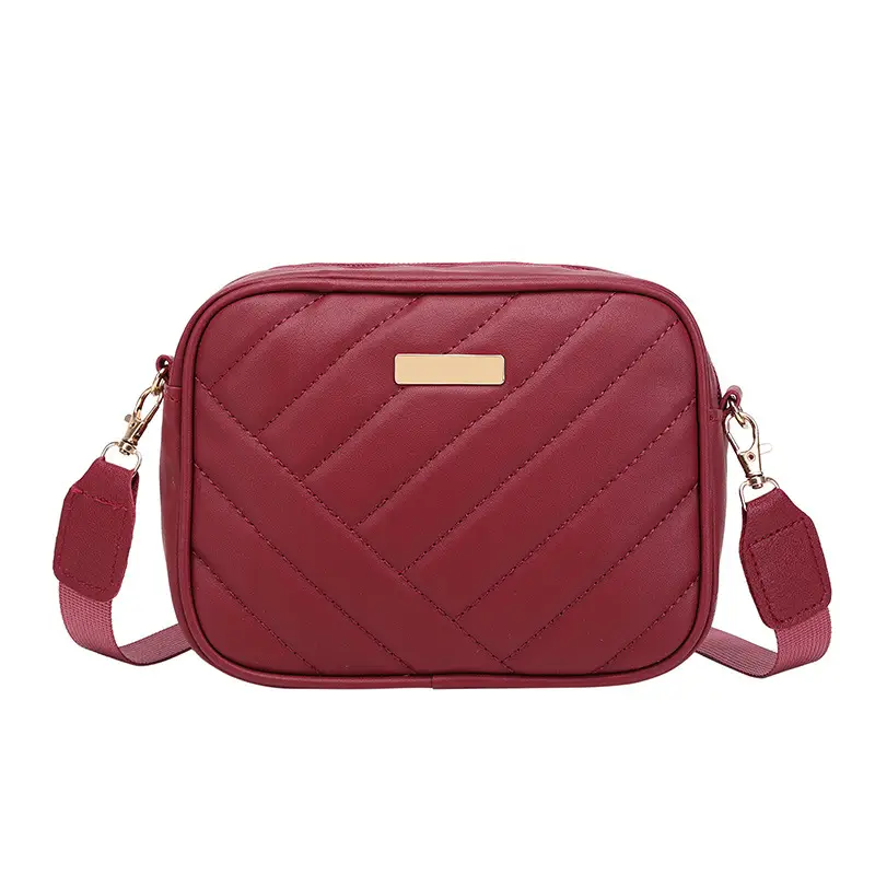 Red Quilted Embroidered Crossbody Bag for Women