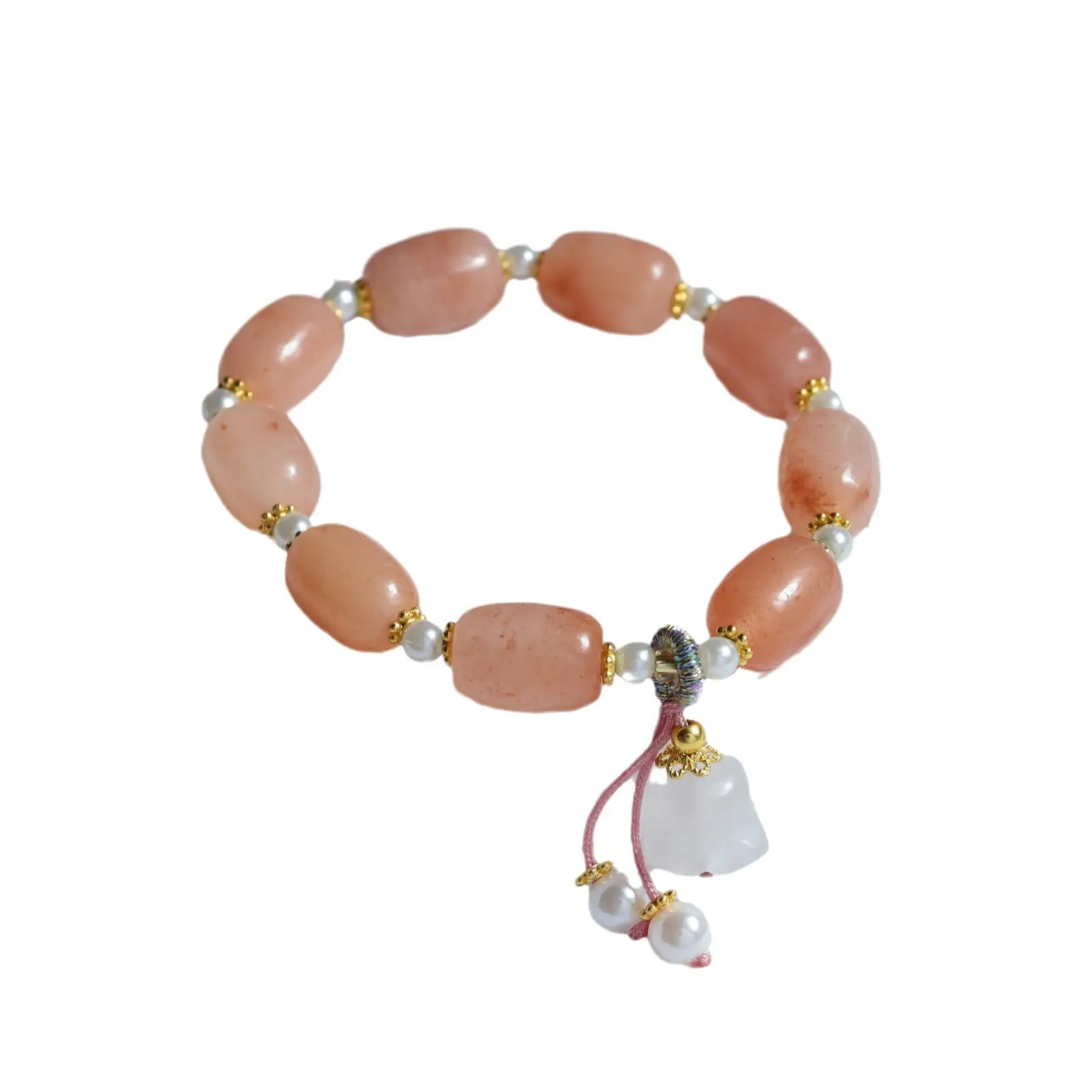 Pink Beaded Windbell Flower Handstring Bracelet - Image 2