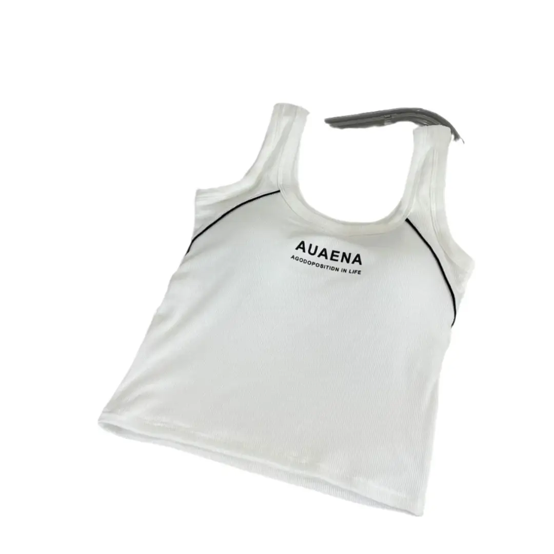 Solid Color Letter Camisole Small Vest Slim-Fit Slimming Wide Shoulder Strap U-Neck Inner Fixed Cup Anti-Gloss Beautiful Back Top