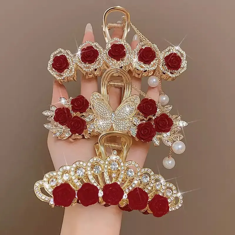 Red Rose Hairpin for Women High End Shark Clip - Image 29