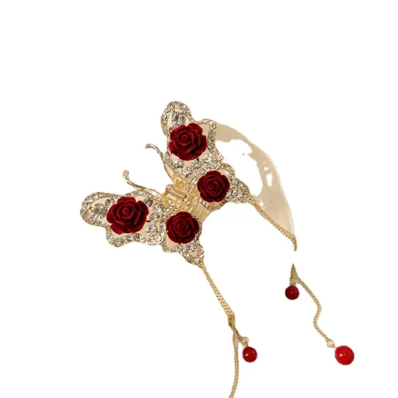 Red Rose Hairpin for Women High End Shark Clip - Image 32
