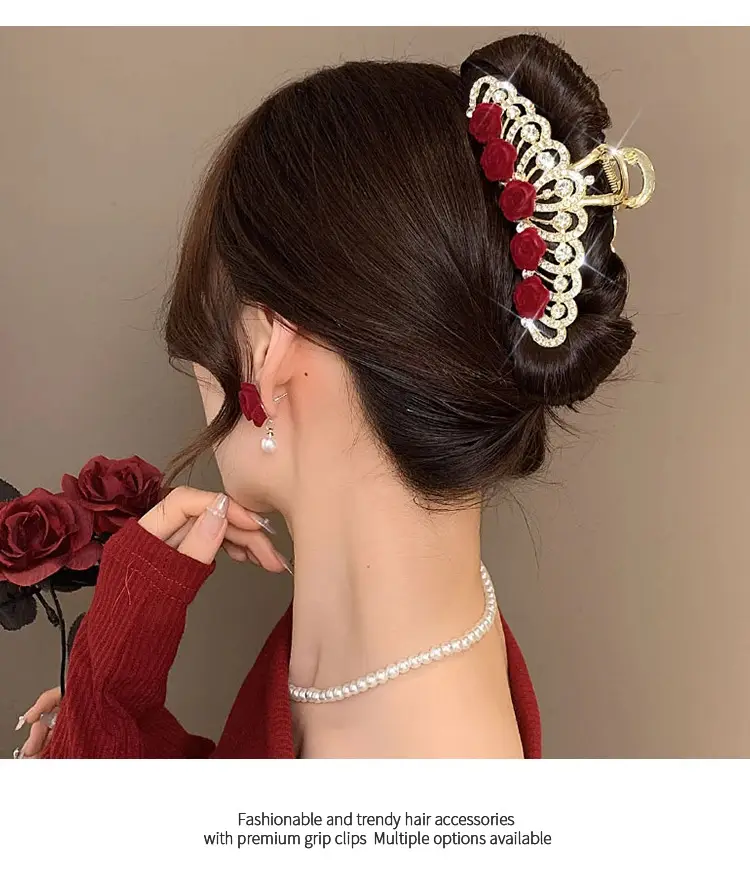 Red Rose Hairpin for Women High End Shark Clip — feature 11