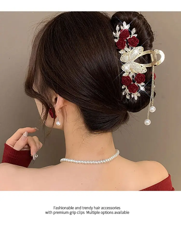 Red Rose Hairpin for Women High End Shark Clip — feature 6
