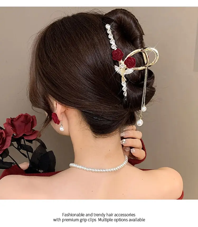 Red Rose Hairpin for Women High End Shark Clip — feature 8