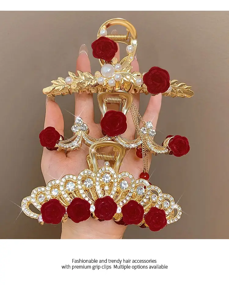 Red Rose Hairpin for Women High End Shark Clip — feature 9