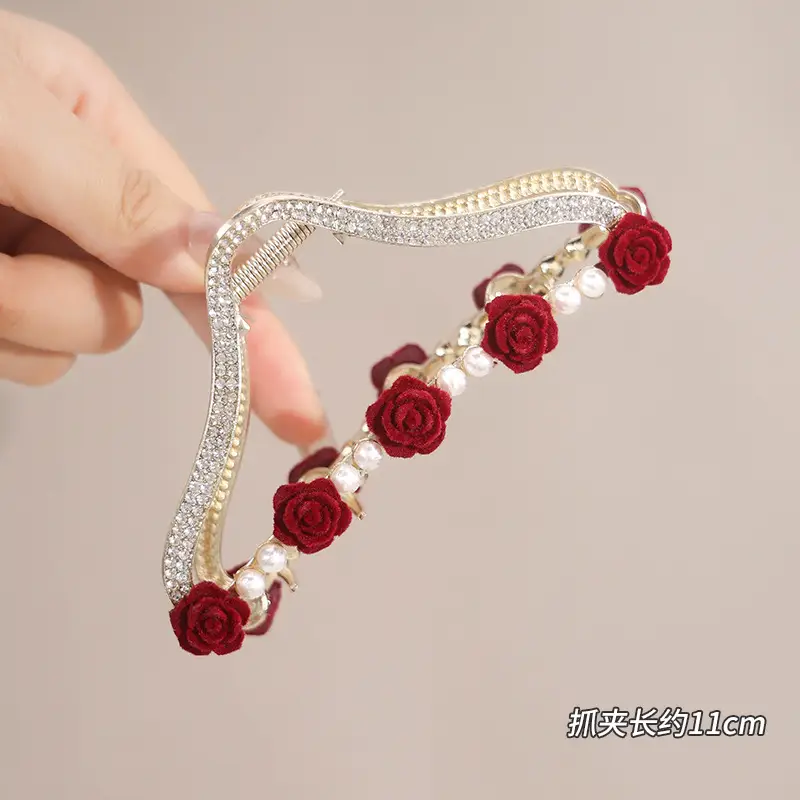 Red Rose Hairpin for Women High End Shark Clip - Image 11