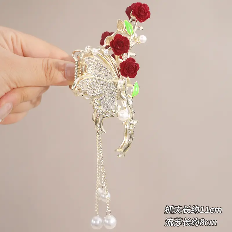 Red Rose Hairpin for Women High End Shark Clip - Image 19