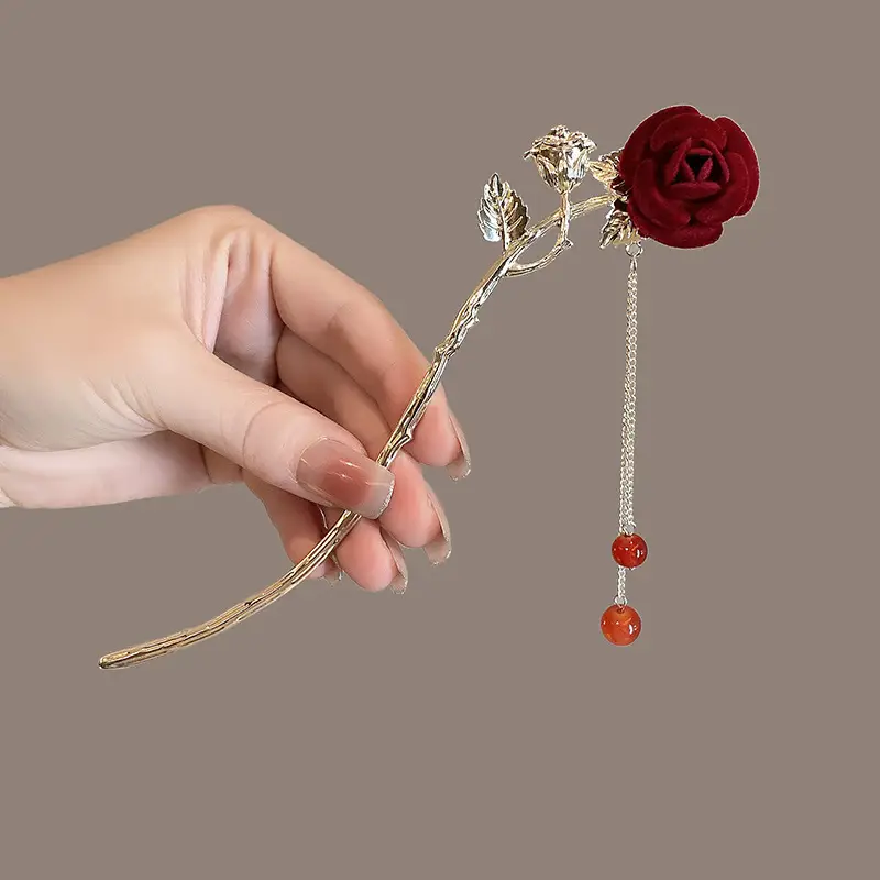 Red Rose Hairpin for Women High End Shark Clip - Image 20