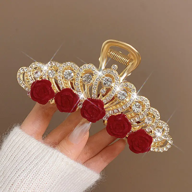 Red Rose Hairpin for Women High End Shark Clip - Image 21