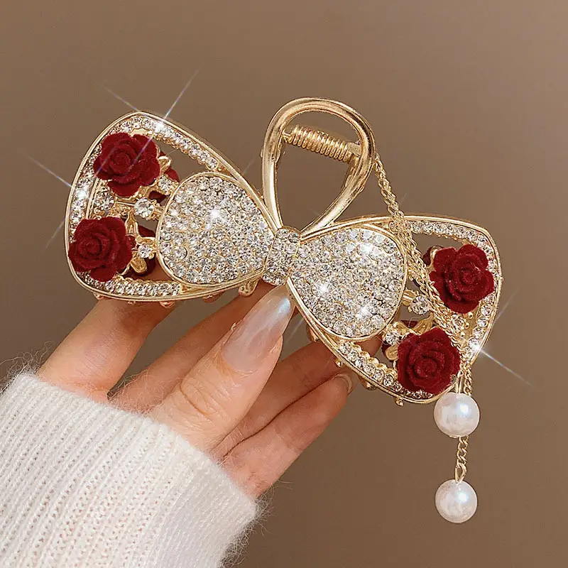 Red Rose Hairpin for Women High End Shark Clip - Image 22