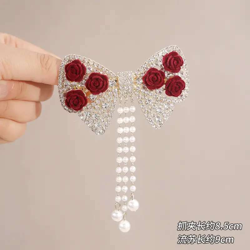 Red Rose Hairpin for Women High End Shark Clip - Image 6