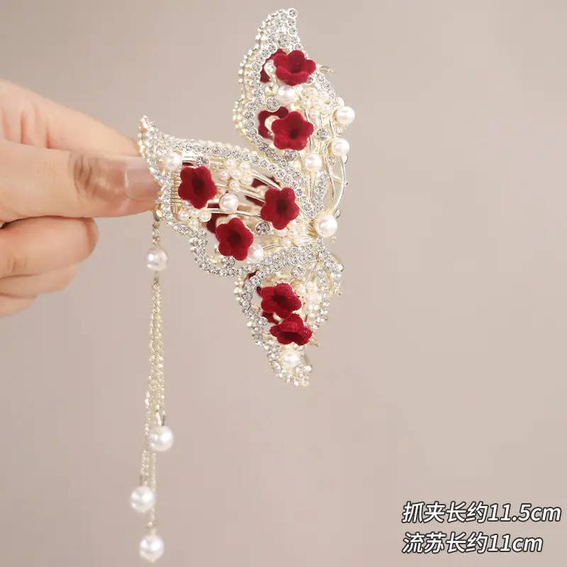 Red Rose Hairpin for Women High End Shark Clip - Image 7