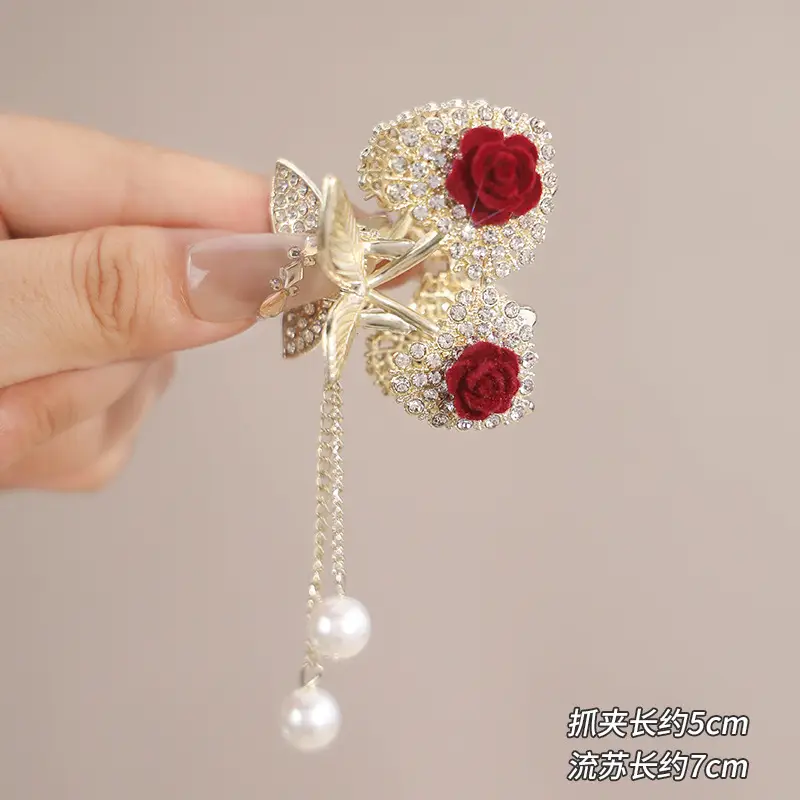 Red Rose Hairpin for Women High End Shark Clip - Image 8