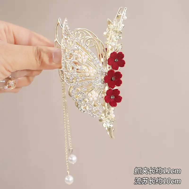 Red Rose Hairpin for Women High End Shark Clip - Image 9
