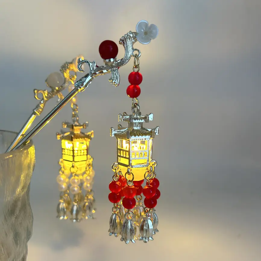 Ginkgo Leaf Hairpin with Glowing Lantern Tassel - Image 72