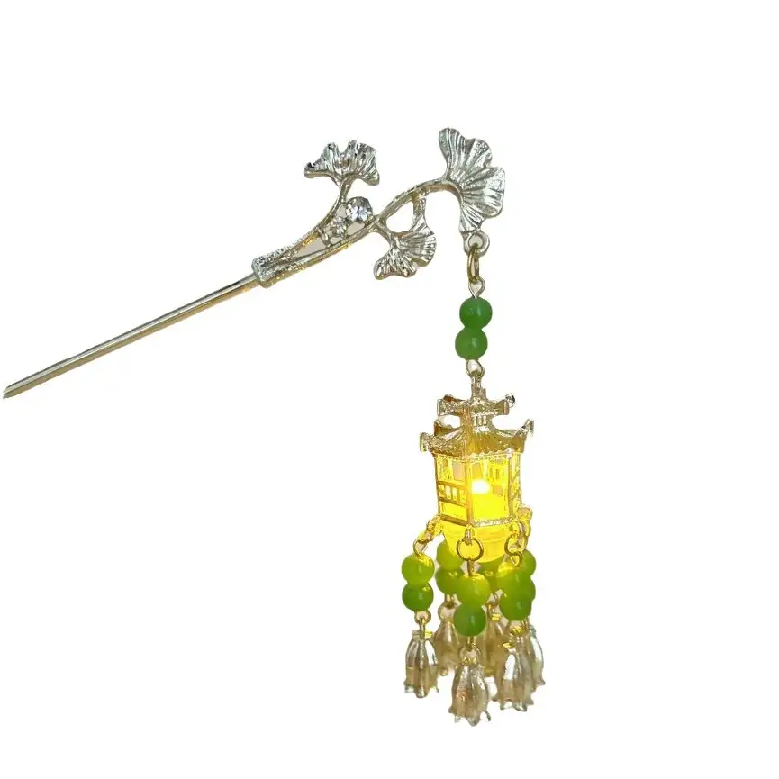 Ginkgo Leaf Hairpin with Glowing Lantern Tassel - Image 73