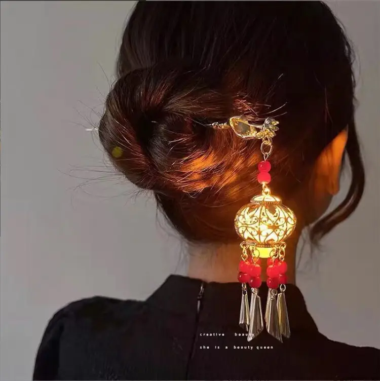 Ginkgo Leaf Hairpin with Glowing Lantern Tassel - Image 15