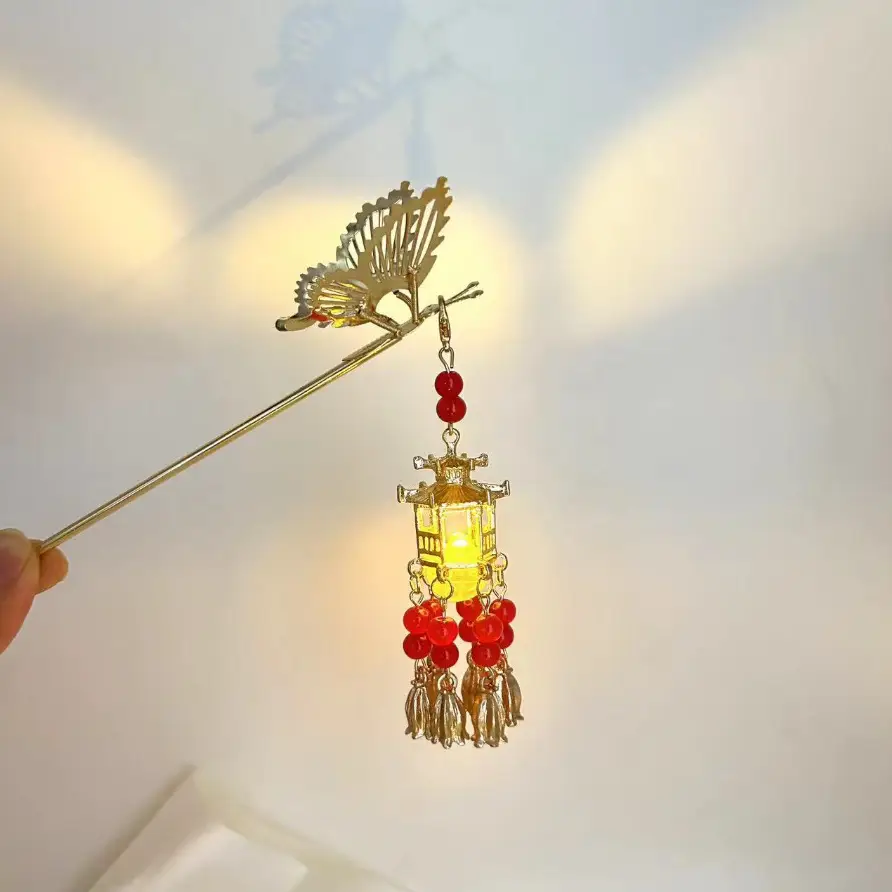Ginkgo Leaf Hairpin with Glowing Lantern Tassel - Image 17