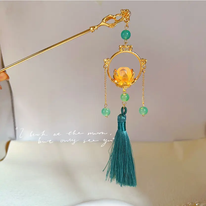 Ginkgo Leaf Hairpin with Glowing Lantern Tassel - Image 20