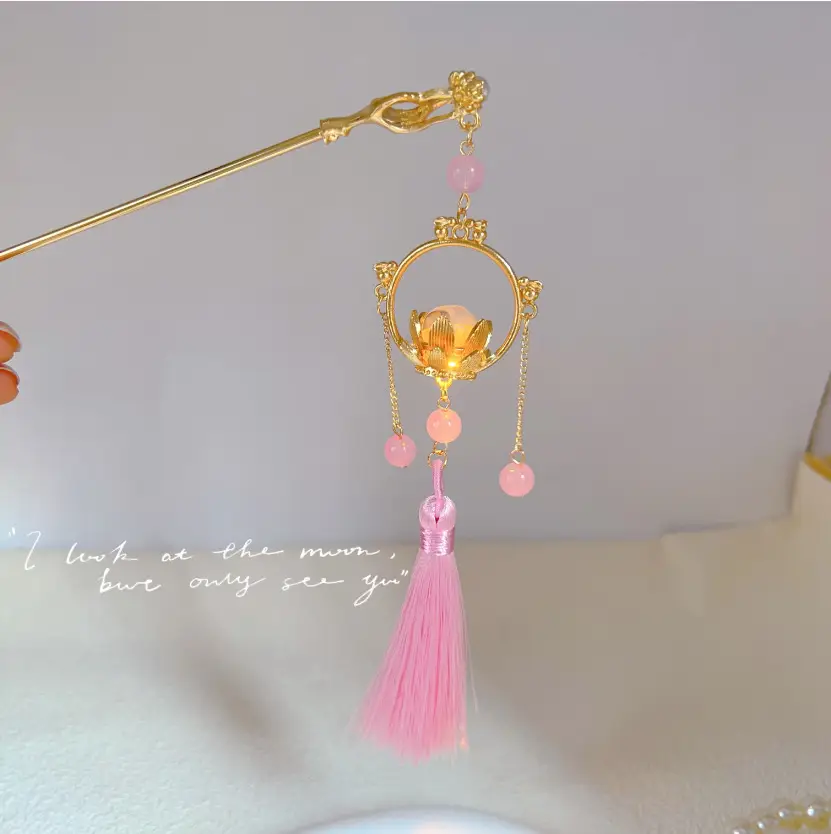 Ginkgo Leaf Hairpin with Glowing Lantern Tassel - Image 23