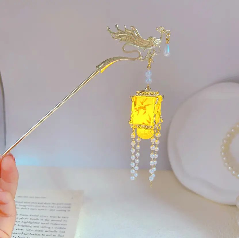 Ginkgo Leaf Hairpin with Glowing Lantern Tassel - Image 27