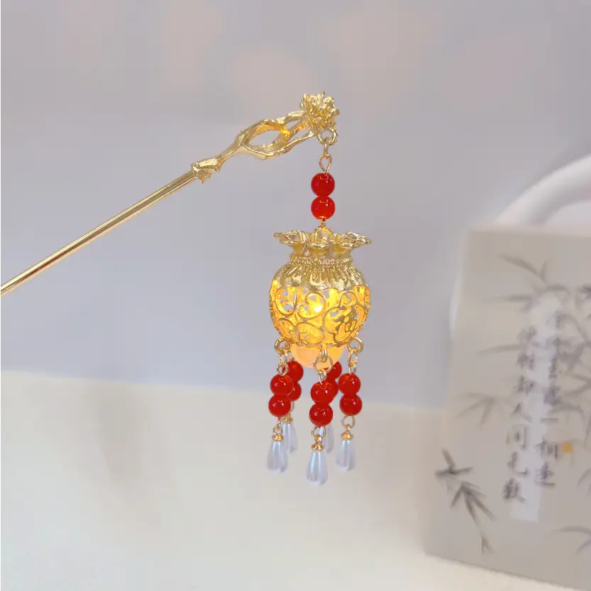Ginkgo Leaf Hairpin with Glowing Lantern Tassel - Image 36