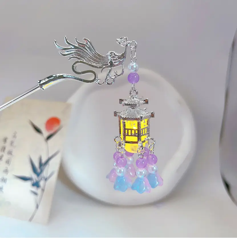 Ginkgo Leaf Hairpin with Glowing Lantern Tassel - Image 40