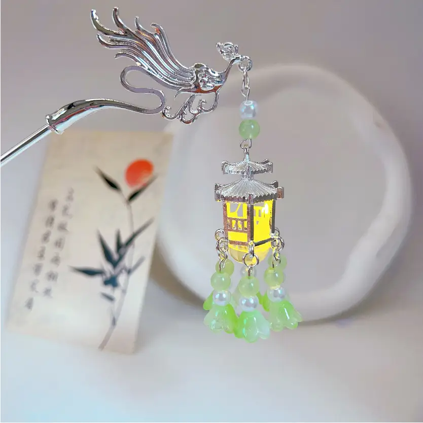 Ginkgo Leaf Hairpin with Glowing Lantern Tassel - Image 41