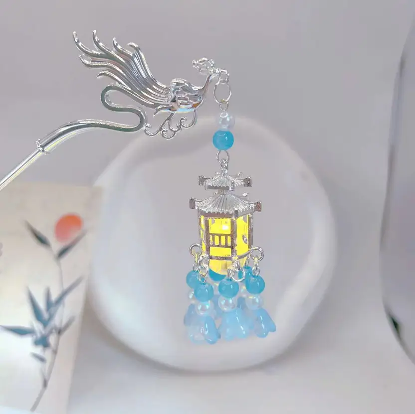 Ginkgo Leaf Hairpin with Glowing Lantern Tassel - Image 42