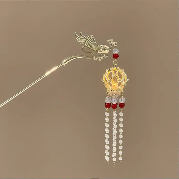 Ginkgo Leaf Hairpin with Glowing Lantern Tassel - Image 43