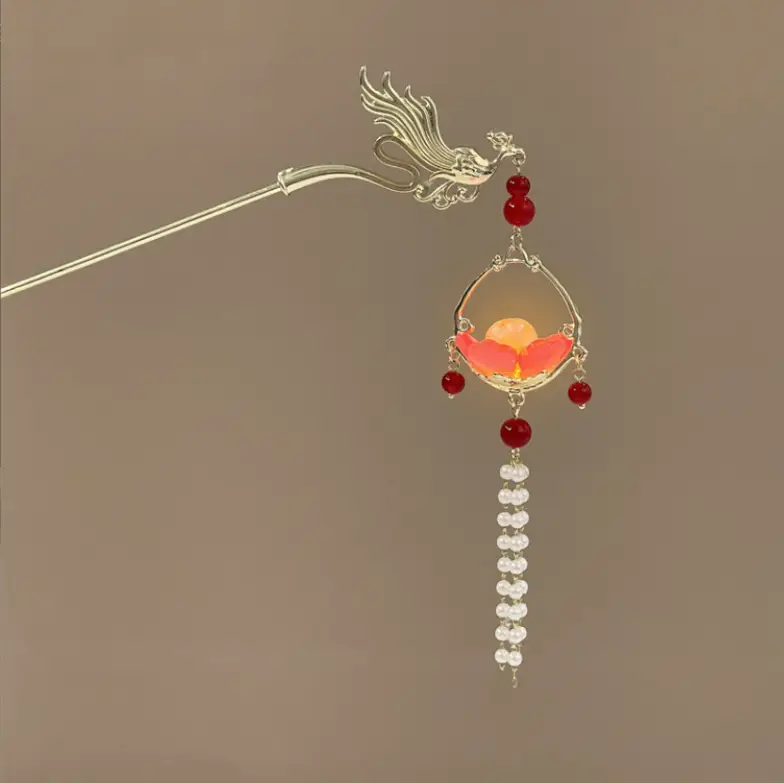 Ginkgo Leaf Hairpin with Glowing Lantern Tassel - Image 46